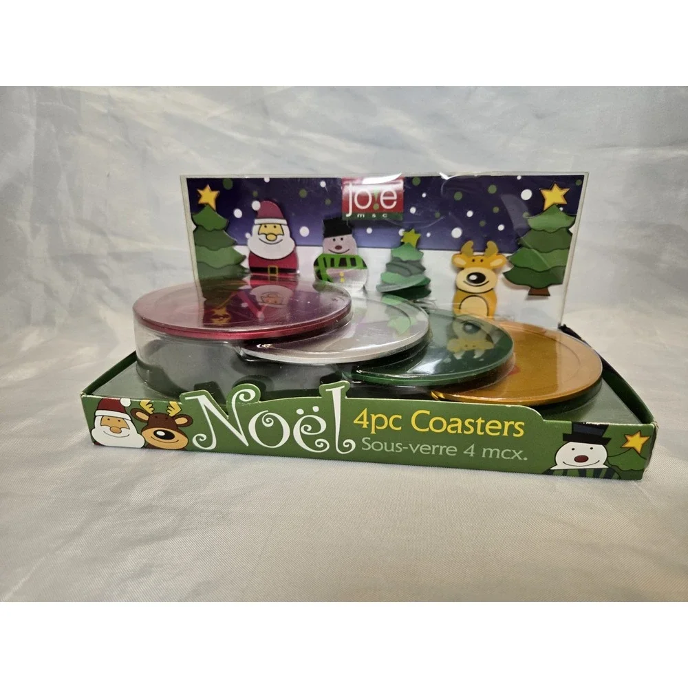 Jo!e Set Of 4 Holiday‎ NOEL Drink Coasters New Festive Metal Christmas Colorful